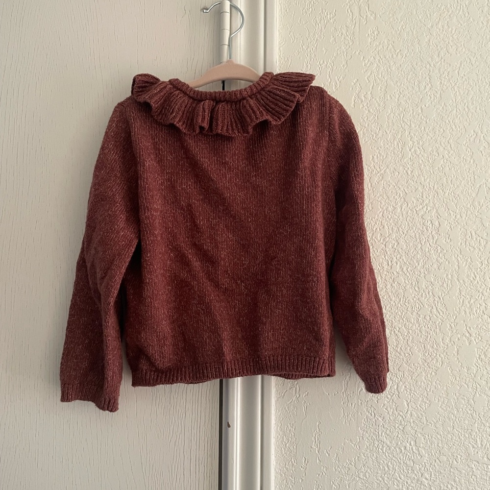 Quincy Mae Ruffled Maroon Kids Cardigan - Picture 2 of 4